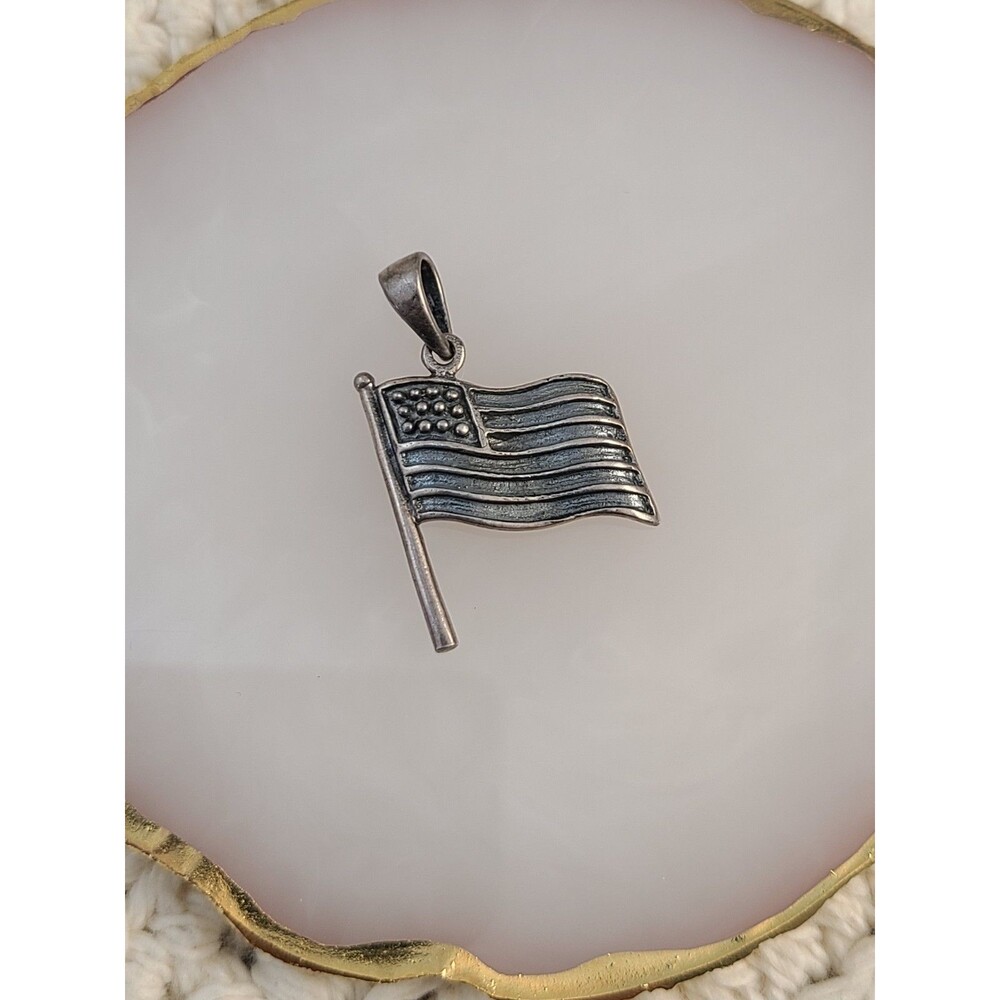Sterling Silver American Flag Pendant 925 Thailand Patriotic Charm